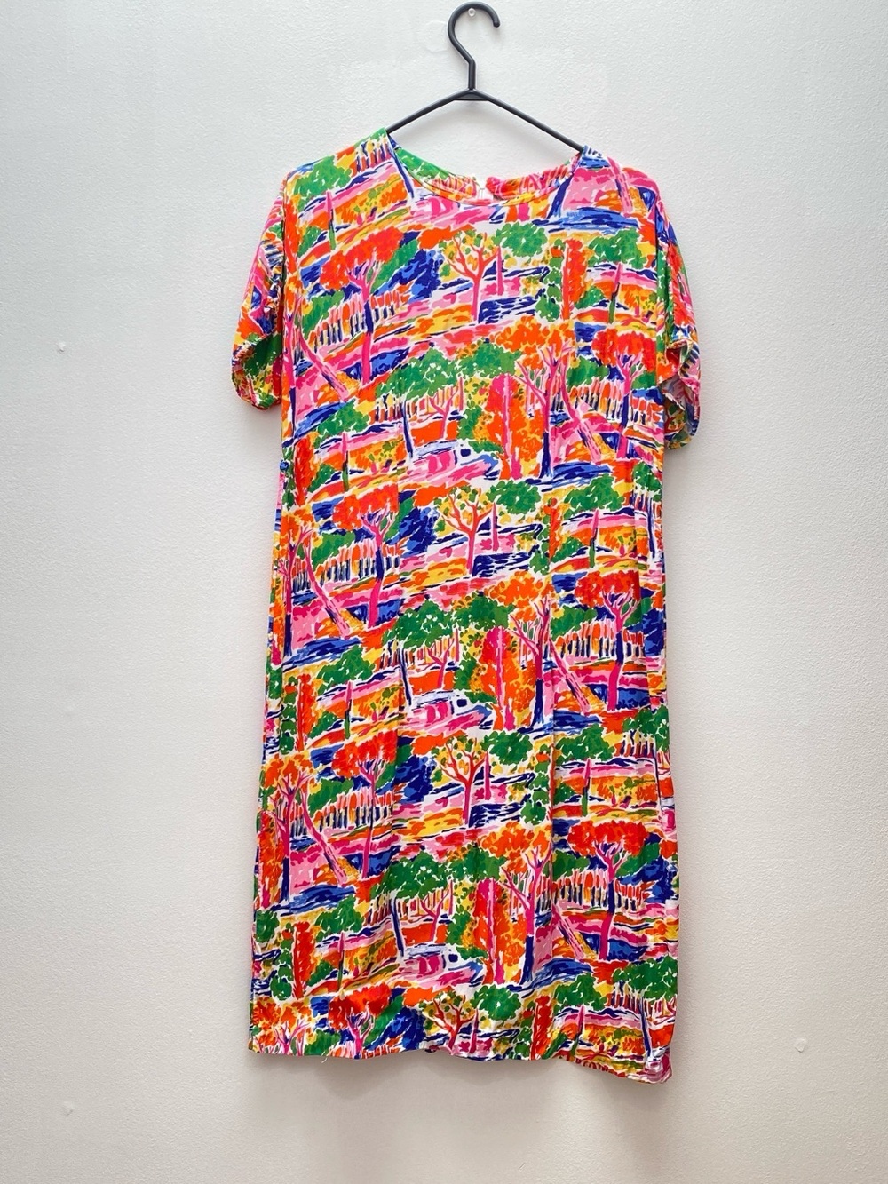 Vintage - Hand-made Bright Multicolor Abstract Print Shift Dress